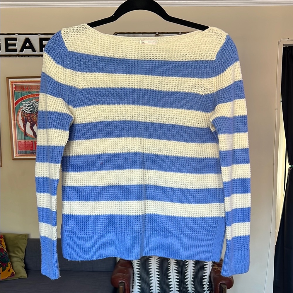 Boatneck Cable Knit Striped Sweater